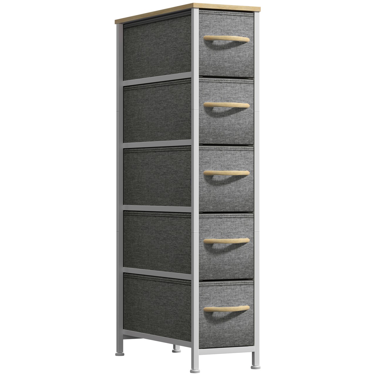 Sorbus Narrow Dresser with 5 Drawers - Steel Frame, Wood Top & Easy Pull Fabric Bins